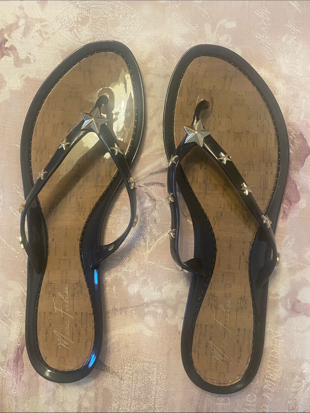 Marc Fisher Black Jelly Star-Embellished Flip Flops